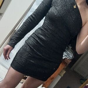 Shimmering Black One-Sleeve Dress